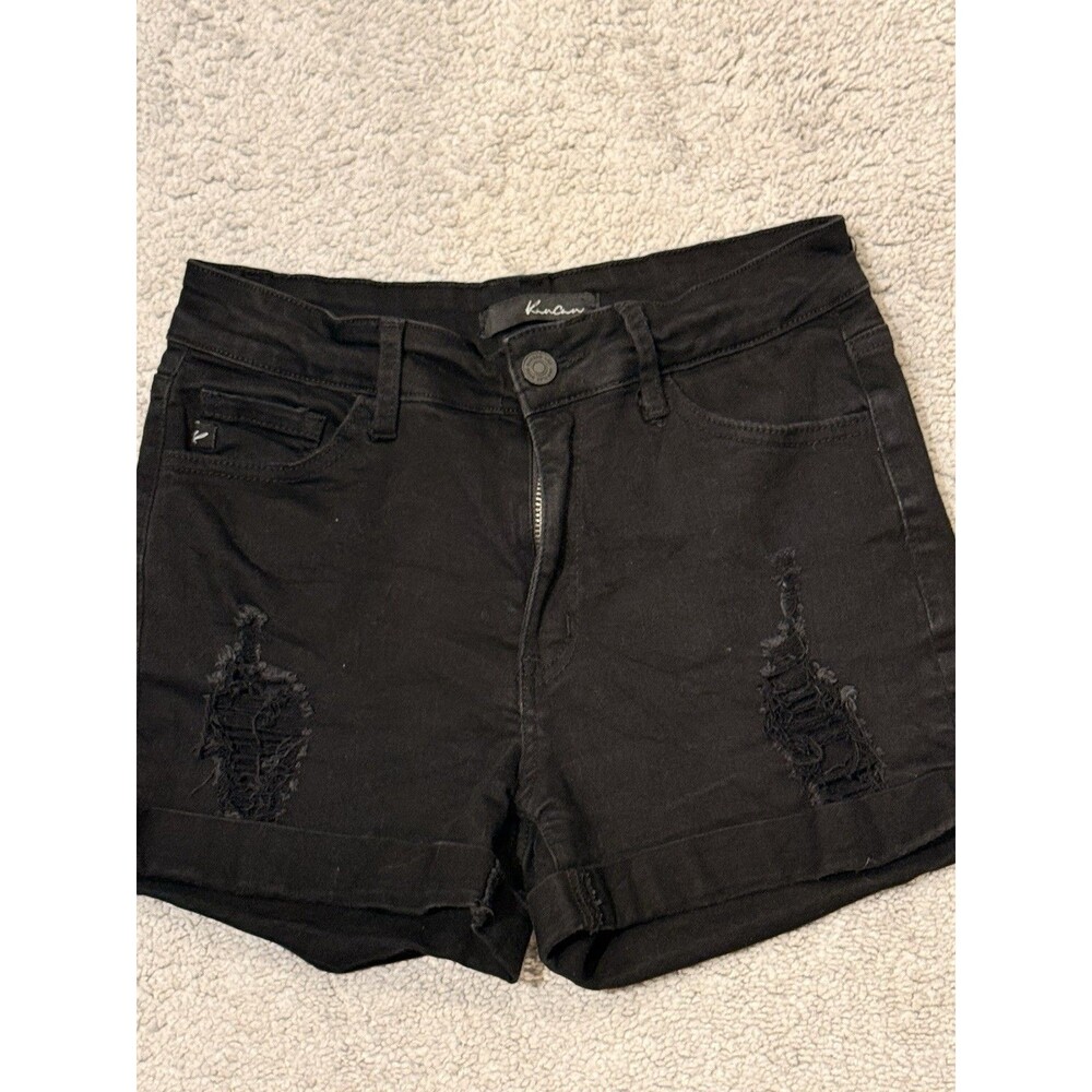 Kancan Jean Shorts Women's 27 Size 7 Black Denim Distressed Stretch Cuffed